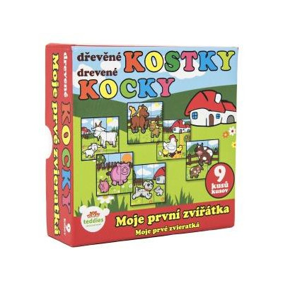 Kocky kubus Moje prvé zvieratká drevo 9x9x3cm 9 ks v krabičke 11x11x6cm od 12 mesiacov MPZ