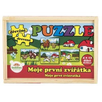 Puzzle drevené Moje prvé zvieratká 4x12 dielikov 20x14x3,5cm v drevenej krabičke od 24 mesiacov MPZ