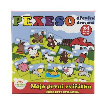 Pexeso Moje prvé zvieratká drevené 24 dielikov pre najmenších v krabičke 19,5x19,5x3,5cm od 12 mesia