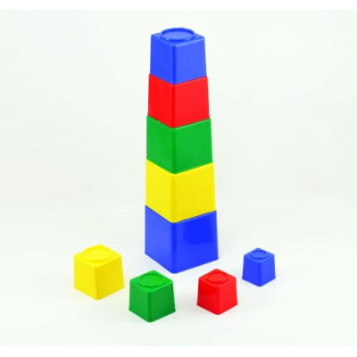 Kubus pyramída skladačka hranatá plast asst 4 farby 9ks v sáčku od 12 mesiacov
