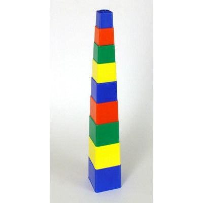 Kubus pyramída skladačka hranatá plast asst 4 farby 9ks v sáčku od 12 mesiacov