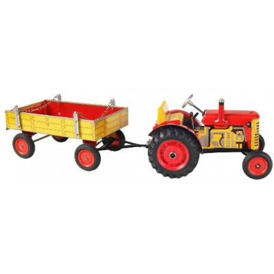 Traktor Zetor s prívesom červený na kľúčik kov 28cm Kovap v krabičke