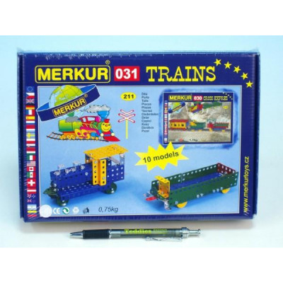 Stavebnica Merkur 031 železničné modely 10 modelov 211ks v krabici