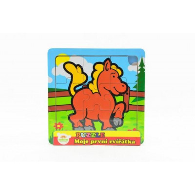 Mini puzzle drevené 9 dielikov Moje prvé zvieratká pre najmenších 15x15x0,8cm asst 6 druhov MPZ 12m+