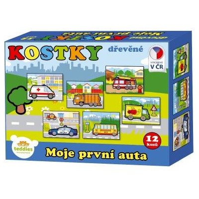 Kostky kubus dřevěné Moje první auta 12ks v krabičce 17x12,5x4cm MPZ