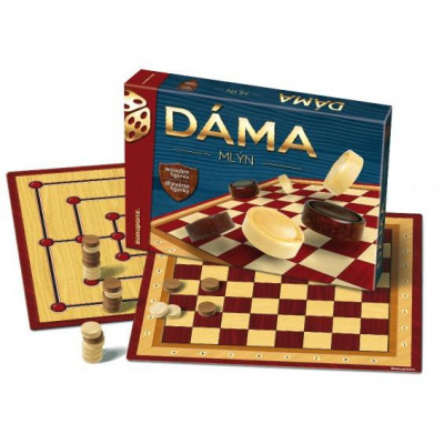 Dáma + mlyn drevené kamene spoločenská hra v krabici 33x23x4cm