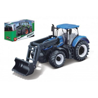 Traktor Bburago s nakladače Fendt 1050 Vario/New Holland kov/plast 16cm 2 druhy v krabičke 21x11x8cm