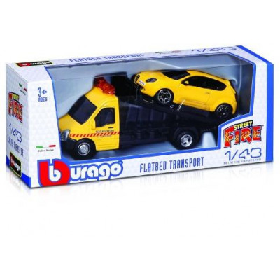 Auto / kamión Bburago odtahovka + auto 1:43 kov / plast 21cm 6 farieb v krabičke 22x9x6,5cm