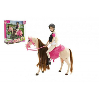 Kôň hýbajúce sa + bábika žokejka plast v krabici 35x36x11cm