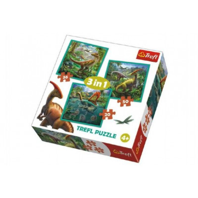 Puzzle 3v1 Svet dinosaurie 20x19,5cm v krabici 28x28x6cm