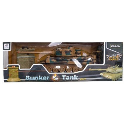 Tank RC 35cm+bunker na bat. plast s dobíjacím packom so zvukom sa svetlom 40MHz v krabici 51x17x19cm