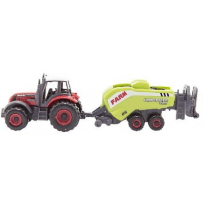 Sada farma traktor s príslušenstvom 4ks kov / plast mix druhov v krabici 21x15x6cm