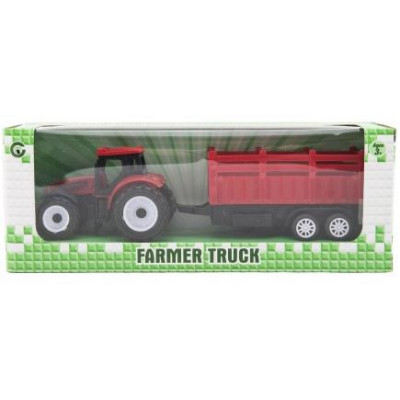 Traktor s vlekom plast 21cm na voľný chod 2 farby v krabičke 23x9x6cm