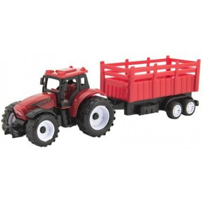 Traktor s vlekom plast 21cm na voľný chod 2 farby v krabičke 23x9x6cm