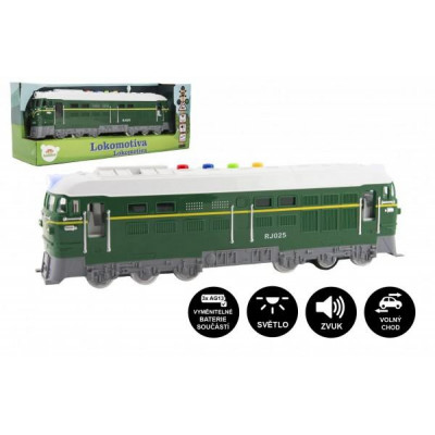 Lokomotíva / Vlak zelená plast 35cm na batérie so zvukom sa svetlom v krabici 41x16x12cm