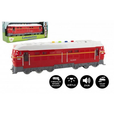 Lokomotíva / Vlak červená plast 34cm na batérie so zvukom so svetlom v krabičke 41x16x12cm