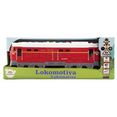 Lokomotíva / Vlak červená plast 34cm na batérie so zvukom so svetlom v krabičke 41x16x12cm