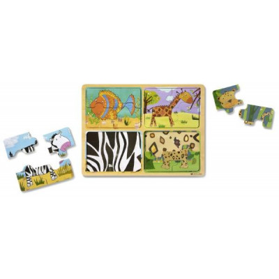 Drevené puzzle doskové na cestu Zvieratá 16ks v papierovej taške 31x27,5x1cm 2+