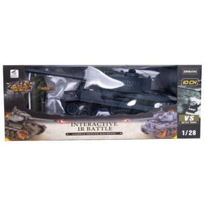 Tank RC plast 33cm TIGER 40MHz na batérie + dobíjacie pack so zvukom a svetlom v krabici 40x15x19