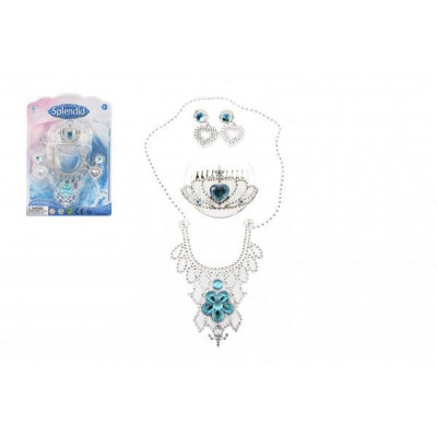 Súprava krásy princezná korunka + náhrdelník + náušnice plast 4 druhy na karte 18x25x3cm