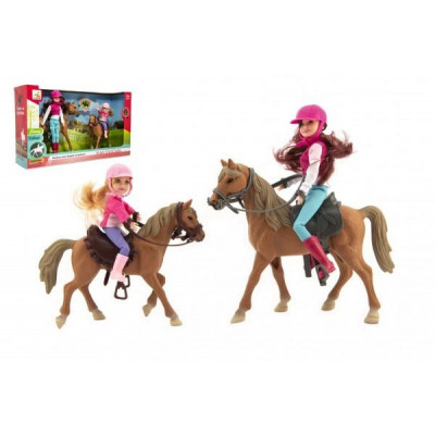 Kôň 2ks + bábika žokejka 2ks plast v krabici 44x26x12cm