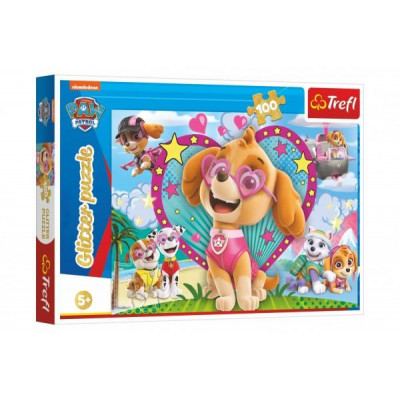 Puzzle Paw Patrol / Tlapková patrola trblietavé 100 dielikov 48x34cm v krabici 33x23x4cm