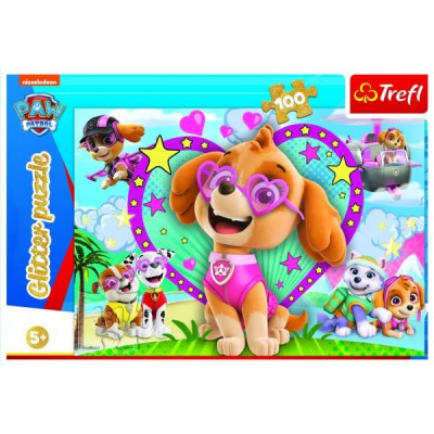 Puzzle Paw Patrol / Tlapková patrola trblietavé 100 dielikov 48x34cm v krabici 33x23x4cm