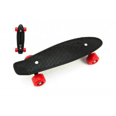 Skateboard - pennyboard 43cm, nosnosť 60kg plastové osi, čierne, červené kolesá