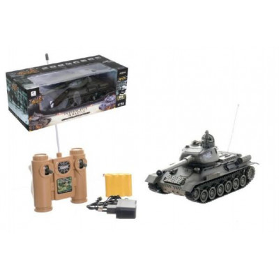 Tank RC plast 33cm T-34 27MHz na batérie + dobíjacie pack so zvukom a svetlom v krabici 40x15x19cm