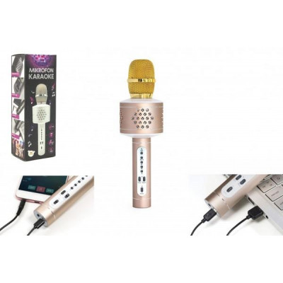 Mikrofón karaoke zlatý na batérie s USB káblom v krabici 10x28x8,5cm