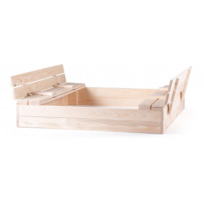 Pieskovisko drevené s krytom, s 2 lavicami, prírodné