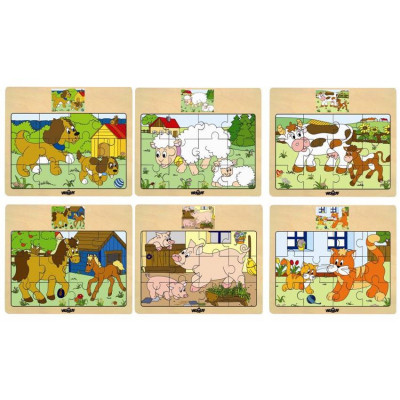 Disple. 12ks - Puzzle na doske ´´Mašinka´´ - zvieratá s mláďatami