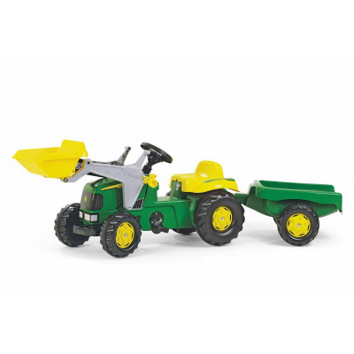 Šliapací traktor Rolly Kid John Deere s vlečkou a nakladačom - zelený