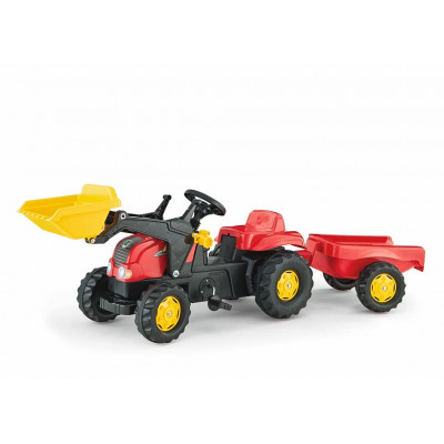 Šliapací traktor Rolly Kid s prívesom a nakladačom-červený