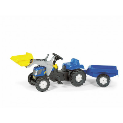 Šliapací traktor Rolly Kid New Holland modrý s nakladačom a vlečkou