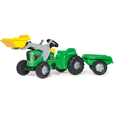 Šliapací traktor Kid Futura s vlečkou a predným nakladačom zelený