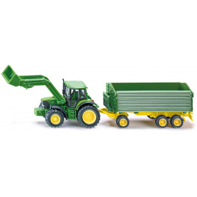 SIKU Farmer - John Deere s čelným nakladačom a prívesom, mierka 1:87