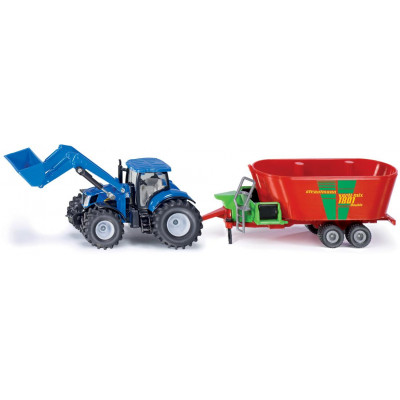 Siku Farmer - traktor New Holland s predným nakladačom a vlekom, 1:50