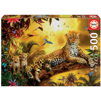 Puzzle 500 dielov - Leopard s mláďatami