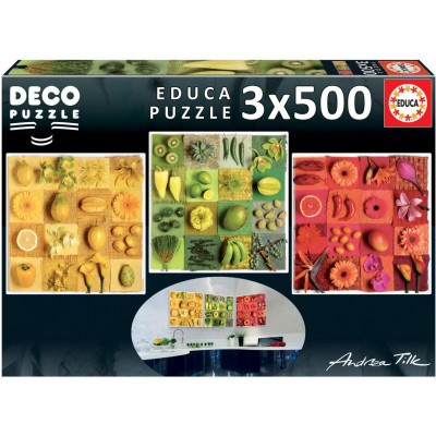 Puzzle 3x500 dielikov - Deco - Exotické ovocie a kvety