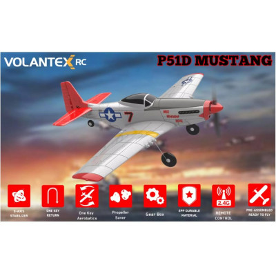 S-idee RC letadlo Volantex RC Mustang P51 RC Gilder, 6-osý gyroskop, RTF