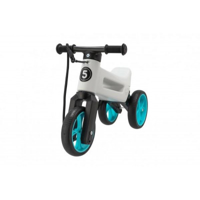 Odrážadlo FUNNY WHEELS Rider SuperSport biele/tyrkys 2v1+popruh,výš.sedla28/30cm nos.25kg 18m+v sáčk