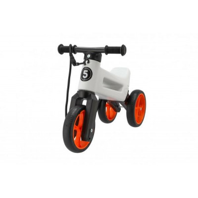 Odrážadlo FUNNY WHEELS Rider SuperSport biele/oranž. 2v1+popruh,výš.sedla28/30cm nos.25kg 18m+v sáčk