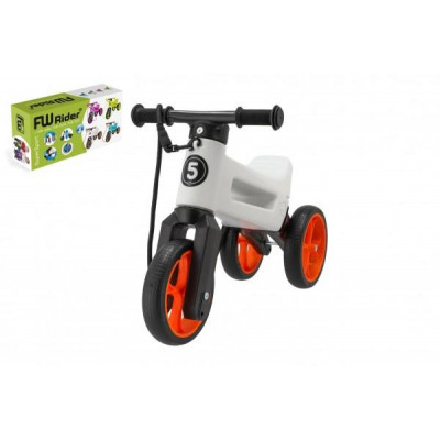 Odrážadlo FUNNY WHEELS Rider SuperSport biele/oranž 2v1+popruh,výš.sedla28/30cm nos.25kg 18m+v krab.