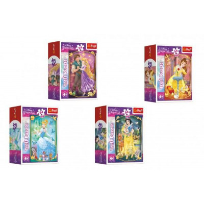 Minipuzzle Krásne princezné/Disney Princess 54dielikov 4 druhy v krabičke 6x9x4cm 40ks v boxe