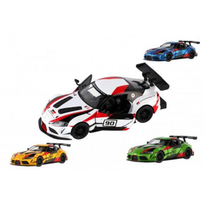 Auto Kinsmart Toyota GR Supra Racing kov 13cm na spätné natiahnutie 4 farby 12ks v boxe