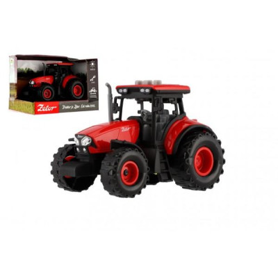 Traktor Zetor plast 9x14cm na zotrvačník na bat. so svetlom so zvukom v krabici 18x12x10,5cm