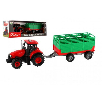 Traktor Zetor s vlekom plast 36cm na zotrvačník na bat. so svetlom so zvukom v krabici 39x13x13cm