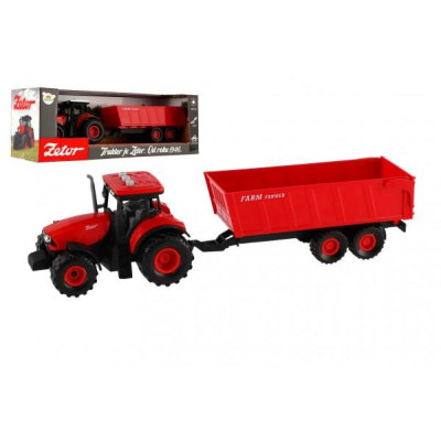 Traktor Zetor s valníkom plast 36cm na zotrvačník na bat. so svetlom so zvukom v krabici 39x13x13cm