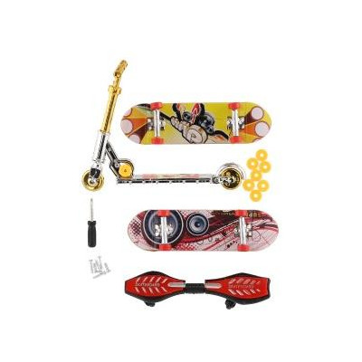 Sada skateboard skrutkovacia, kolobežka prstová, waveboard plast s doplnkami mix druh na karte 16x30